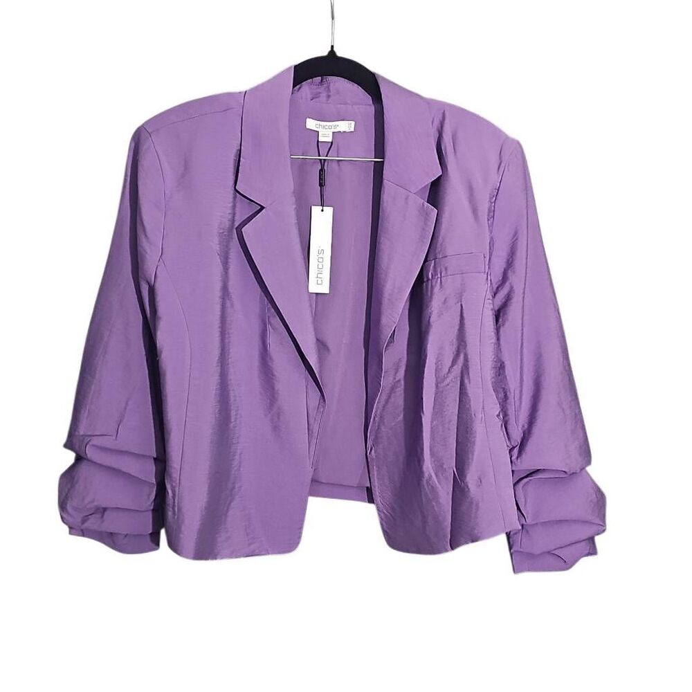 Chico's Cropped Ruched Sleeve Blazer. NWT